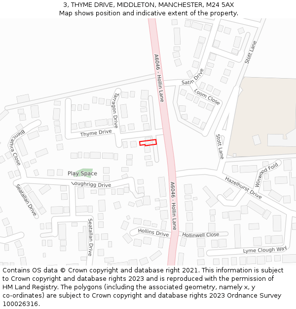 3, THYME DRIVE, MIDDLETON, MANCHESTER, M24 5AX: Location map and indicative extent of plot