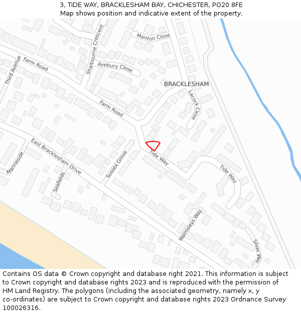 3, TIDE WAY, BRACKLESHAM BAY, CHICHESTER, PO20 8FE: Location map and indicative extent of plot