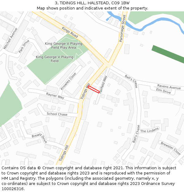 3, TIDINGS HILL, HALSTEAD, CO9 1BW: Location map and indicative extent of plot