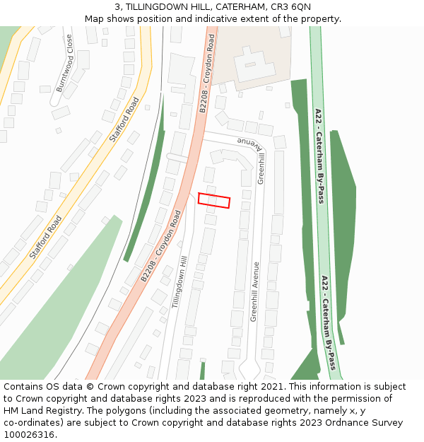 3, TILLINGDOWN HILL, CATERHAM, CR3 6QN: Location map and indicative extent of plot