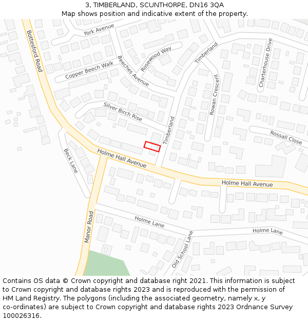 3, TIMBERLAND, SCUNTHORPE, DN16 3QA: Location map and indicative extent of plot