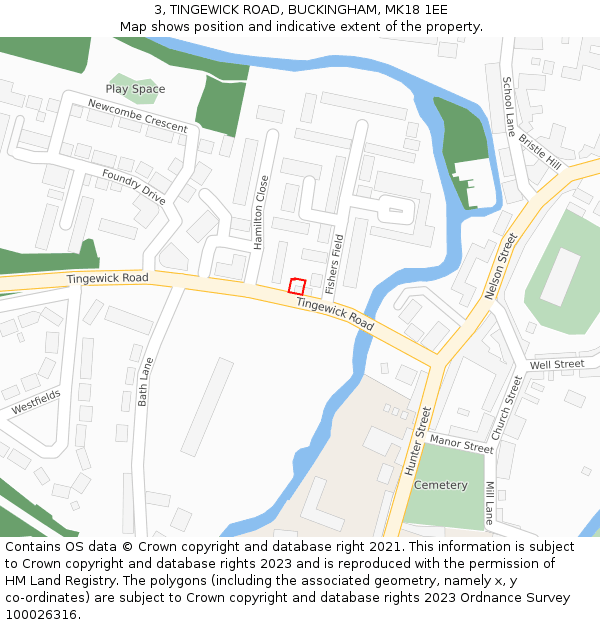 3, TINGEWICK ROAD, BUCKINGHAM, MK18 1EE: Location map and indicative extent of plot