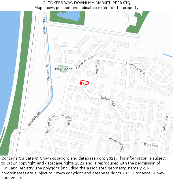 3, TINKERS WAY, DOWNHAM MARKET, PE38 9TQ: Location map and indicative extent of plot