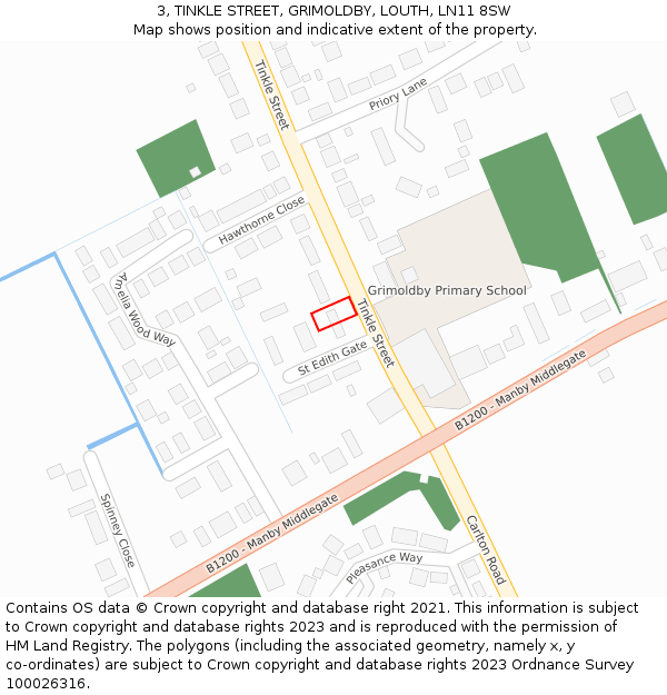 3, TINKLE STREET, GRIMOLDBY, LOUTH, LN11 8SW: Location map and indicative extent of plot