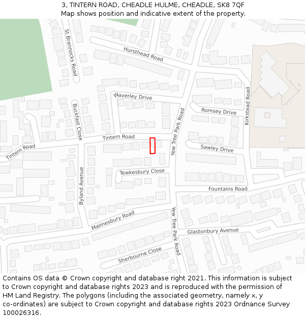 3, TINTERN ROAD, CHEADLE HULME, CHEADLE, SK8 7QF: Location map and indicative extent of plot