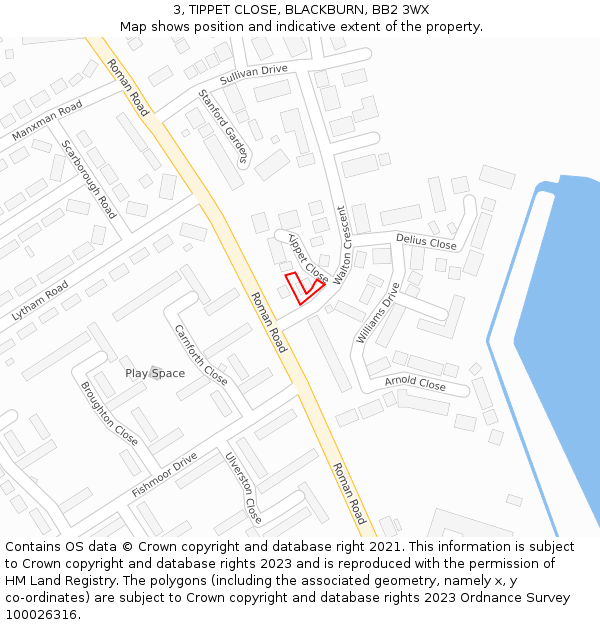 3, TIPPET CLOSE, BLACKBURN, BB2 3WX: Location map and indicative extent of plot