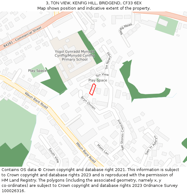 3, TON VIEW, KENFIG HILL, BRIDGEND, CF33 6EX: Location map and indicative extent of plot