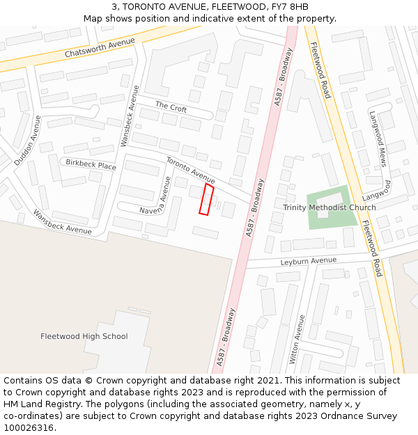 3, TORONTO AVENUE, FLEETWOOD, FY7 8HB: Location map and indicative extent of plot