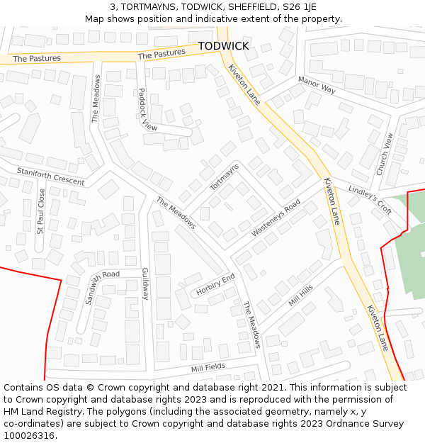 3, TORTMAYNS, TODWICK, SHEFFIELD, S26 1JE: Location map and indicative extent of plot