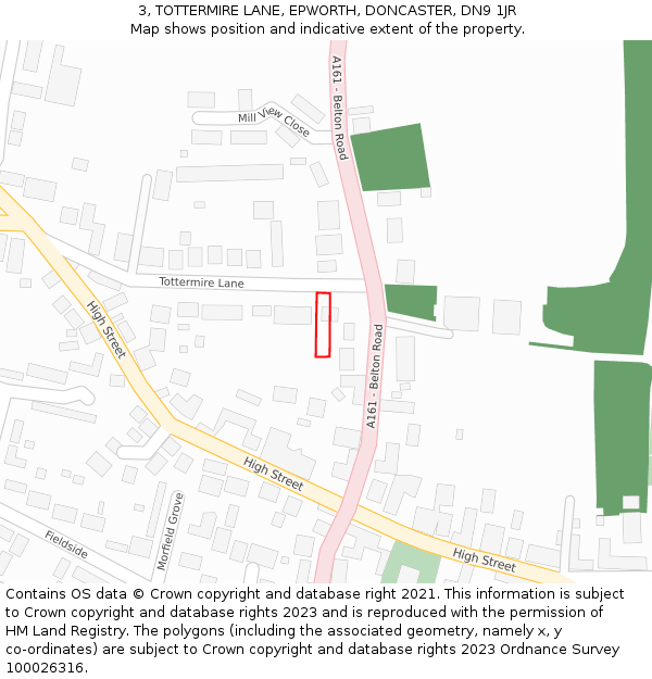 3, TOTTERMIRE LANE, EPWORTH, DONCASTER, DN9 1JR: Location map and indicative extent of plot