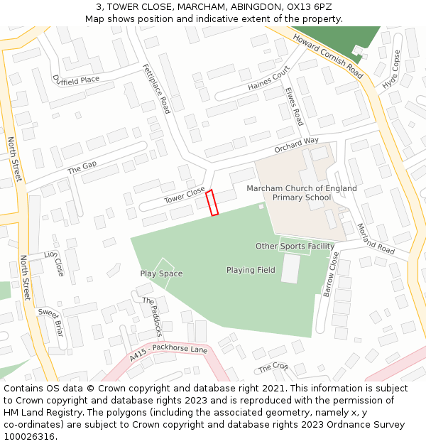 3, TOWER CLOSE, MARCHAM, ABINGDON, OX13 6PZ: Location map and indicative extent of plot