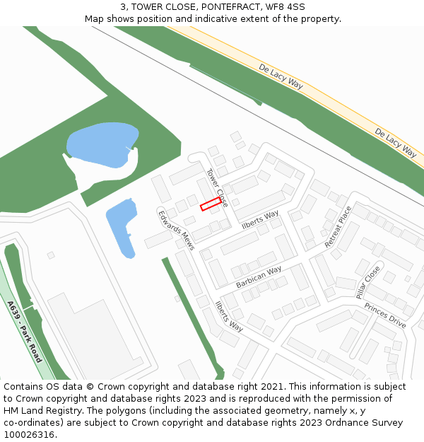 3, TOWER CLOSE, PONTEFRACT, WF8 4SS: Location map and indicative extent of plot