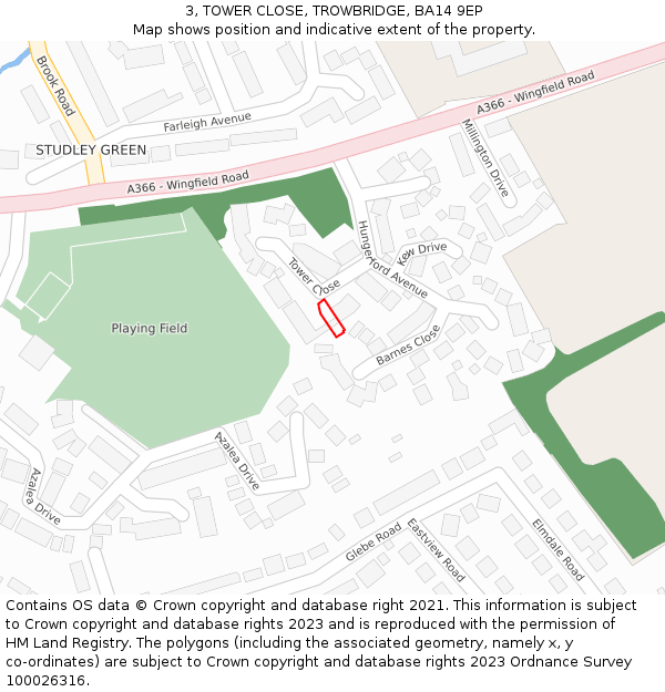 3, TOWER CLOSE, TROWBRIDGE, BA14 9EP: Location map and indicative extent of plot