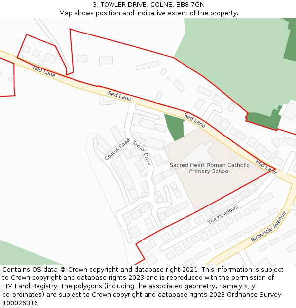3, TOWLER DRIVE, COLNE, BB8 7GN: Location map and indicative extent of plot