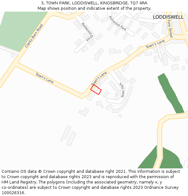 3, TOWN PARK, LODDISWELL, KINGSBRIDGE, TQ7 4RA: Location map and indicative extent of plot