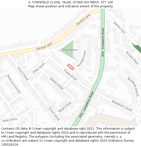 3, TOWNFIELD CLOSE, TALKE, STOKE-ON-TRENT, ST7 1NF: Location map and indicative extent of plot