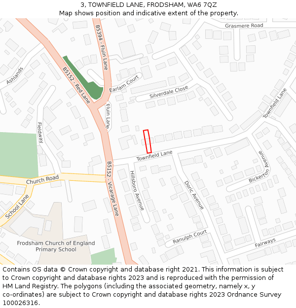 3, TOWNFIELD LANE, FRODSHAM, WA6 7QZ: Location map and indicative extent of plot