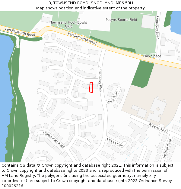 3, TOWNSEND ROAD, SNODLAND, ME6 5RH: Location map and indicative extent of plot