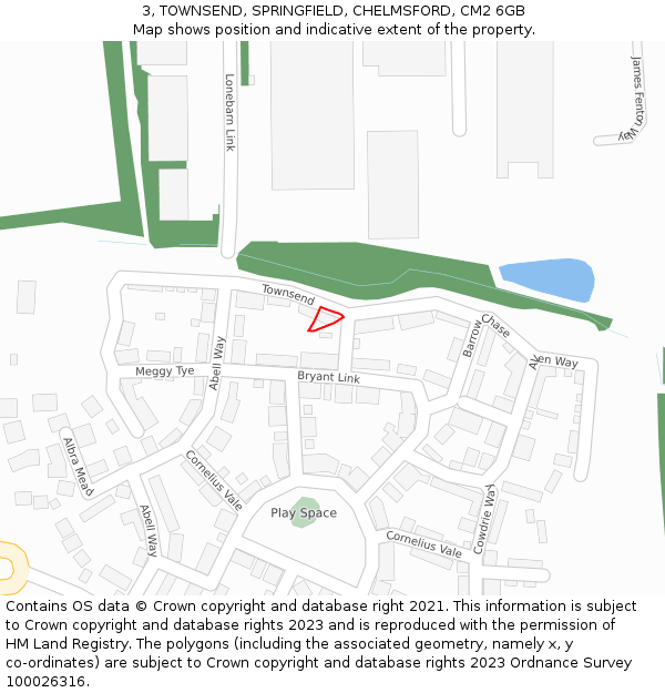 3, TOWNSEND, SPRINGFIELD, CHELMSFORD, CM2 6GB: Location map and indicative extent of plot