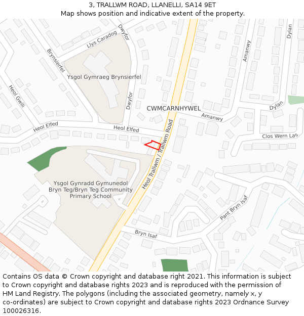 3, TRALLWM ROAD, LLANELLI, SA14 9ET: Location map and indicative extent of plot