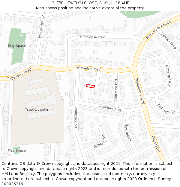 3, TRELLEWELYN CLOSE, RHYL, LL18 4NF: Location map and indicative extent of plot