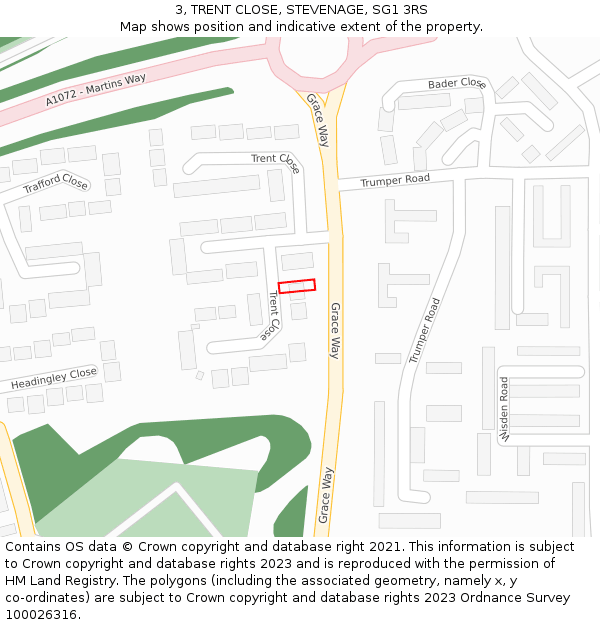 3, TRENT CLOSE, STEVENAGE, SG1 3RS: Location map and indicative extent of plot