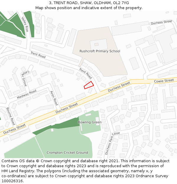 3, TRENT ROAD, SHAW, OLDHAM, OL2 7YG: Location map and indicative extent of plot