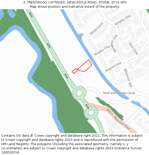 3, TRENTWOOD COTTAGES, NEWCASTLE ROAD, STONE, ST15 0PS: Location map and indicative extent of plot