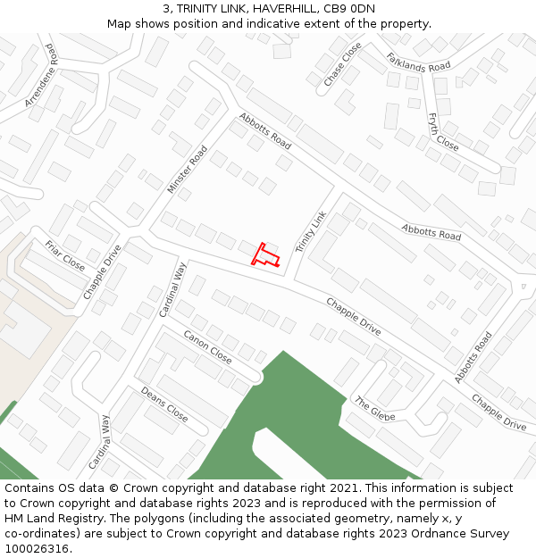 3, TRINITY LINK, HAVERHILL, CB9 0DN: Location map and indicative extent of plot