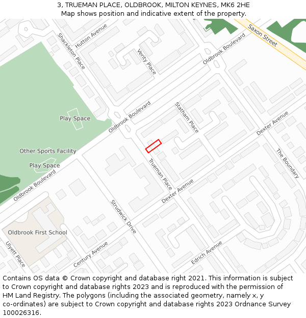 3, TRUEMAN PLACE, OLDBROOK, MILTON KEYNES, MK6 2HE: Location map and indicative extent of plot