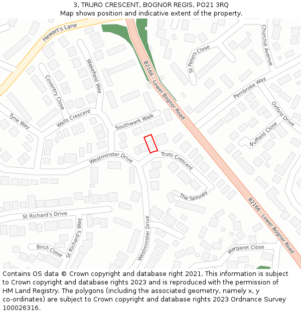 3, TRURO CRESCENT, BOGNOR REGIS, PO21 3RQ: Location map and indicative extent of plot