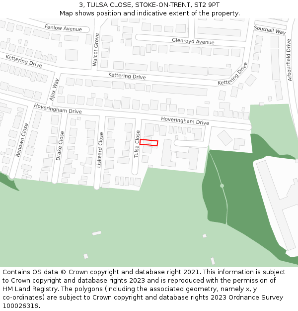 3, TULSA CLOSE, STOKE-ON-TRENT, ST2 9PT: Location map and indicative extent of plot