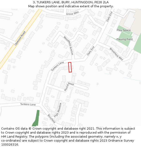 3, TUNKERS LANE, BURY, HUNTINGDON, PE26 2LA: Location map and indicative extent of plot