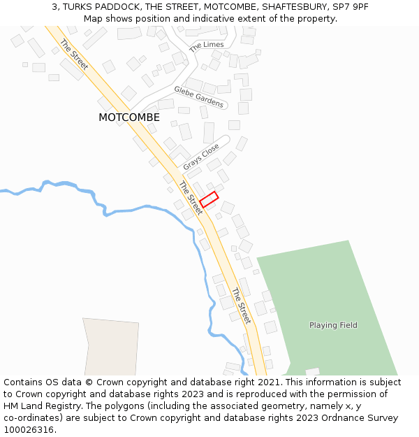 3, TURKS PADDOCK, THE STREET, MOTCOMBE, SHAFTESBURY, SP7 9PF: Location map and indicative extent of plot