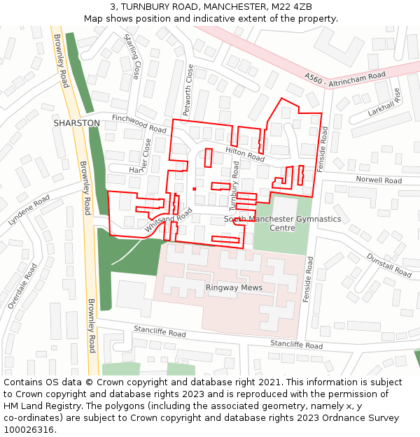 3, TURNBURY ROAD, MANCHESTER, M22 4ZB: Location map and indicative extent of plot