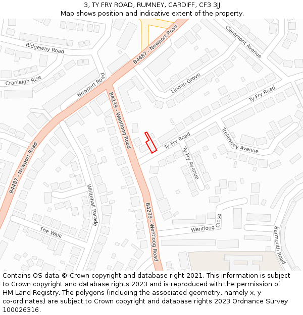 3, TY FRY ROAD, RUMNEY, CARDIFF, CF3 3JJ: Location map and indicative extent of plot