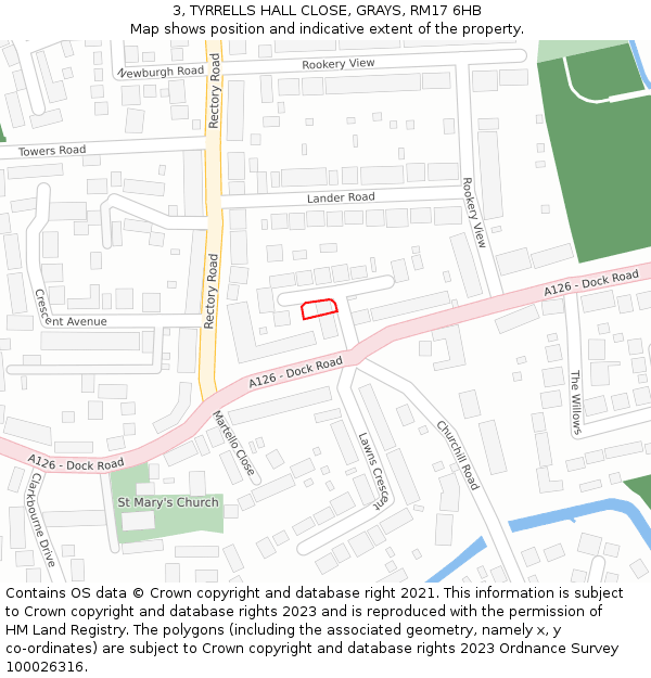 3, TYRRELLS HALL CLOSE, GRAYS, RM17 6HB: Location map and indicative extent of plot