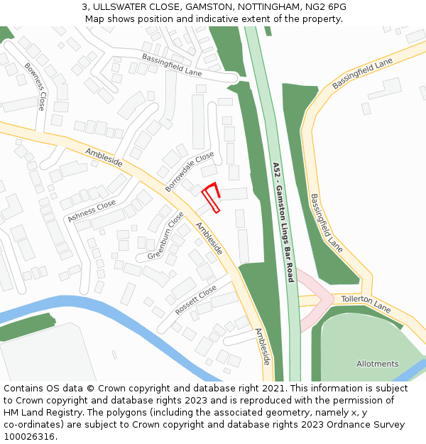 3, ULLSWATER CLOSE, GAMSTON, NOTTINGHAM, NG2 6PG: Location map and indicative extent of plot