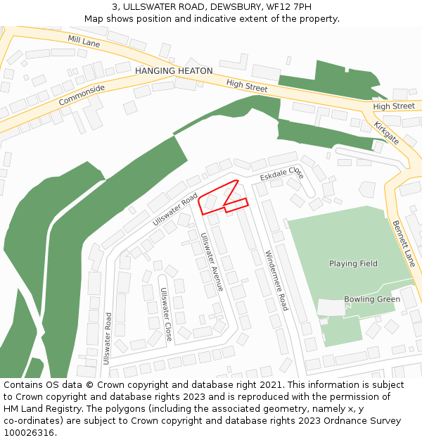 3, ULLSWATER ROAD, DEWSBURY, WF12 7PH: Location map and indicative extent of plot