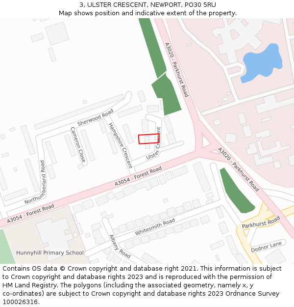 3, ULSTER CRESCENT, NEWPORT, PO30 5RU: Location map and indicative extent of plot