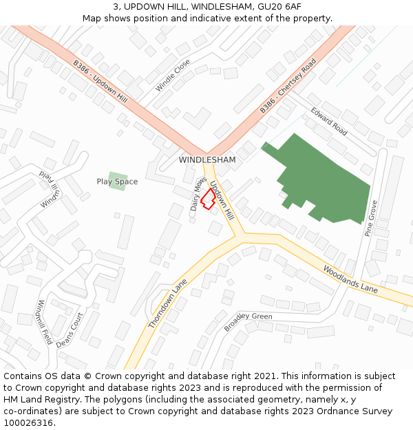 3, UPDOWN HILL, WINDLESHAM, GU20 6AF: Location map and indicative extent of plot