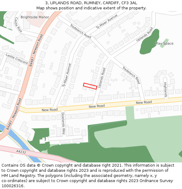 3, UPLANDS ROAD, RUMNEY, CARDIFF, CF3 3AL: Location map and indicative extent of plot