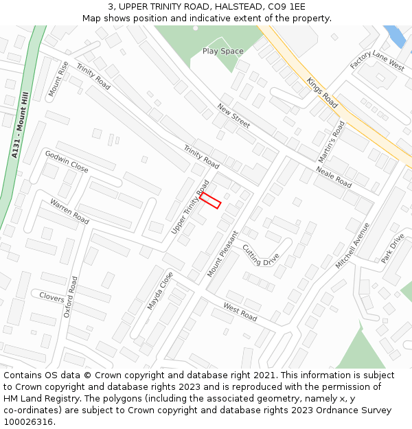 3, UPPER TRINITY ROAD, HALSTEAD, CO9 1EE: Location map and indicative extent of plot