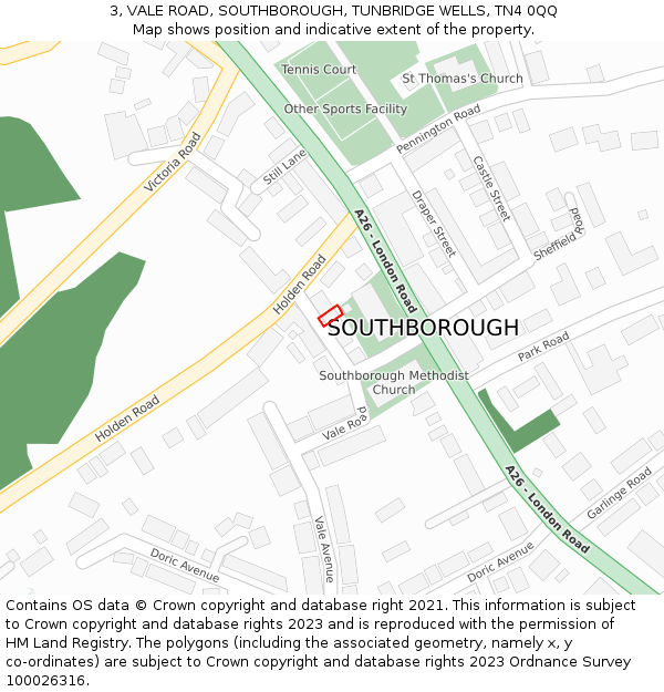 3, VALE ROAD, SOUTHBOROUGH, TUNBRIDGE WELLS, TN4 0QQ: Location map and indicative extent of plot