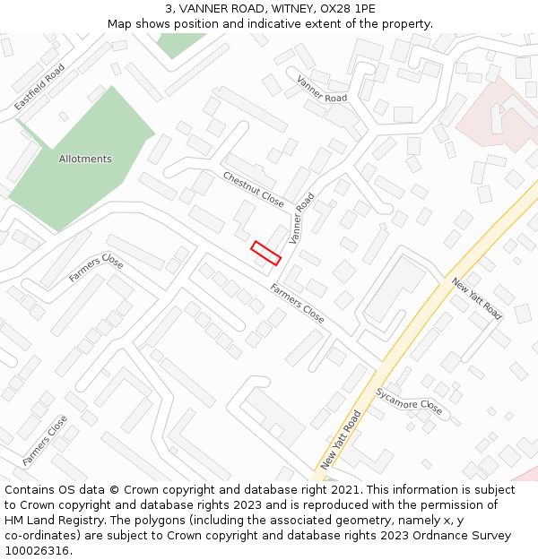 3, VANNER ROAD, WITNEY, OX28 1PE: Location map and indicative extent of plot