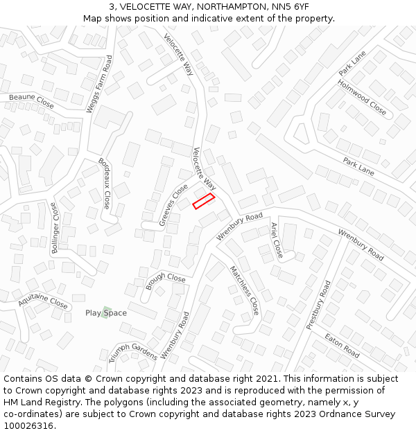 3, VELOCETTE WAY, NORTHAMPTON, NN5 6YF: Location map and indicative extent of plot