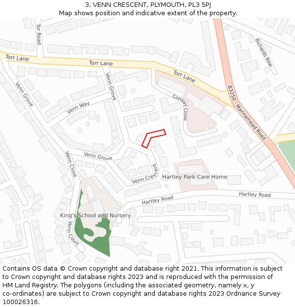 3, VENN CRESCENT, PLYMOUTH, PL3 5PJ: Location map and indicative extent of plot