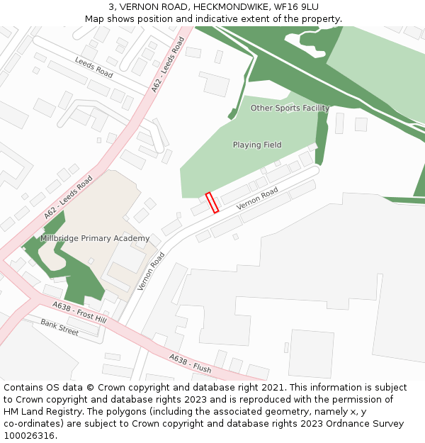 3, VERNON ROAD, HECKMONDWIKE, WF16 9LU: Location map and indicative extent of plot