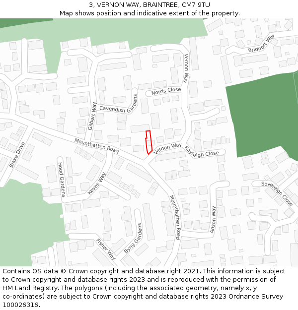 3, VERNON WAY, BRAINTREE, CM7 9TU: Location map and indicative extent of plot