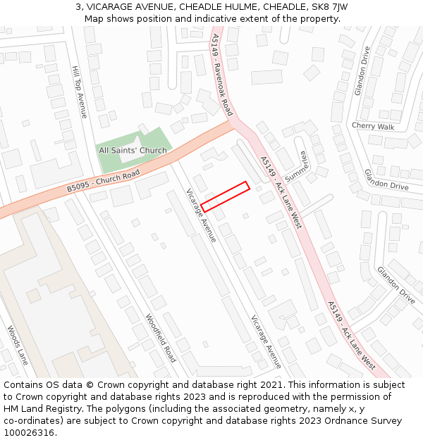 3, VICARAGE AVENUE, CHEADLE HULME, CHEADLE, SK8 7JW: Location map and indicative extent of plot